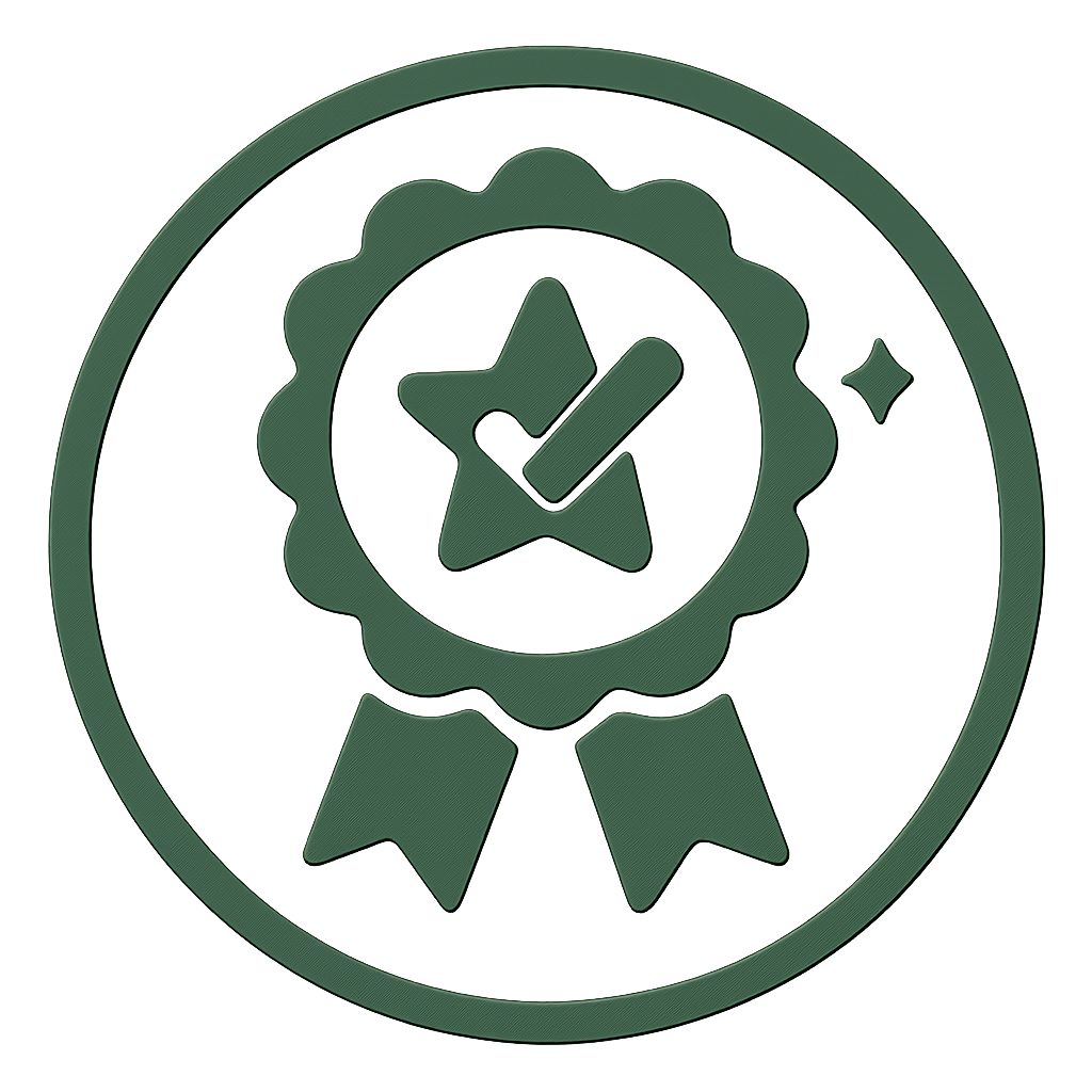 Icône verte avec un badge symbolisant la qualité de service