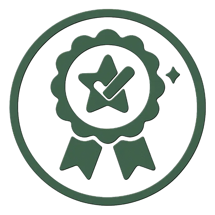 Icône verte avec un badge symbolisant la qualité de service