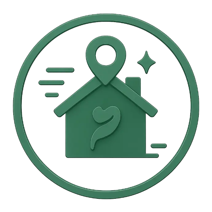 Icône verte représentant la localité et la proximité