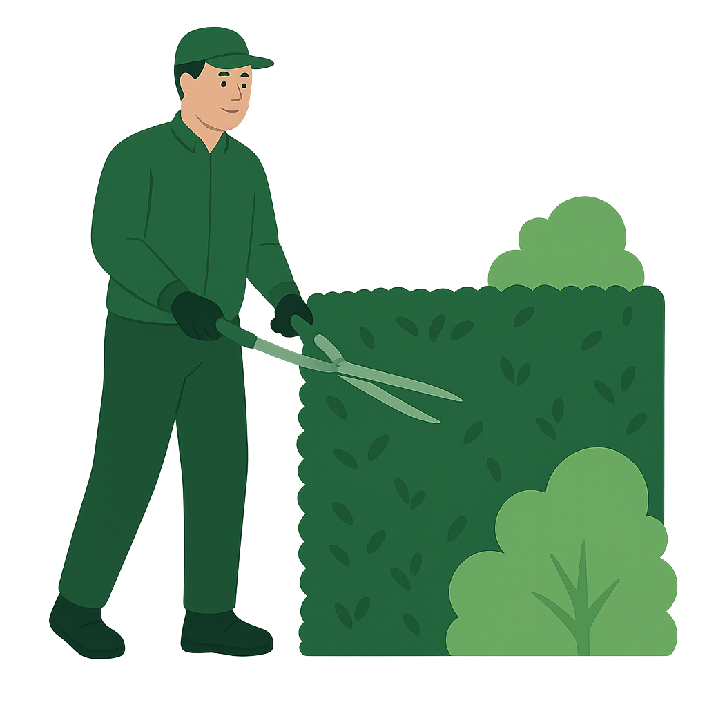 Jardinier taillant une haie avec des cisailles manuelles, illustrant une taille soignée et respectueuse des végétaux dans la Vallée de Chevreuse.