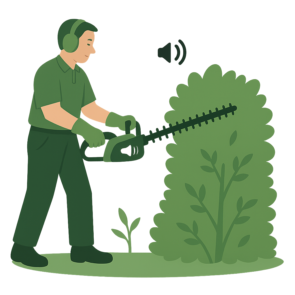 Employé utilisant un taille-haie électrique pour entretenir des arbustes, symbolisant un service de jardinage efficace et silencieux dans la Vallée de Chevreuse.
