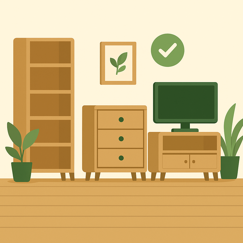 Mobilier monté et installé dans un salon, symbole d’un service de bricolage soigné et prêt à l’usage dans la Vallée de Chevreuse.