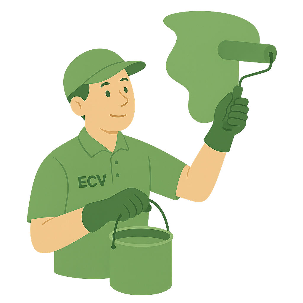 Bricoleur appliquant de la peinture au rouleau sur un mur intérieur, illustrant un service de rénovation dans la Vallée de Chevreuse.