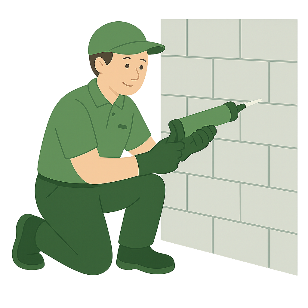 Employé appliquant un joint de finition sur un mur, symbole d’une réparation soignée et précise dans la Vallée de Chevreuse.