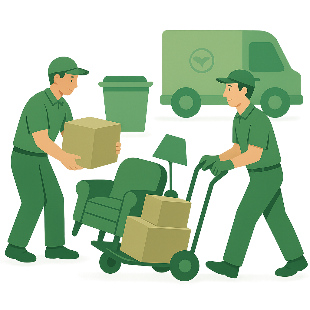 Équipe chargeant des encombrants sur un diable, illustrant un service d’évacuation à domicile dans la Vallée de Chevreuse.