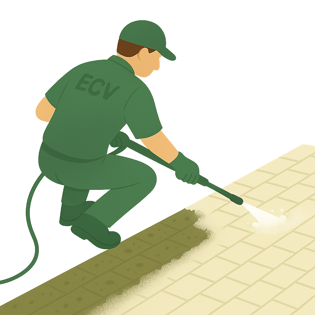 Technicien nettoyant une terrasse au jet haute pression, symbole d’un entretien en profondeur des sols extérieurs dans la Vallée de Chevreuse.